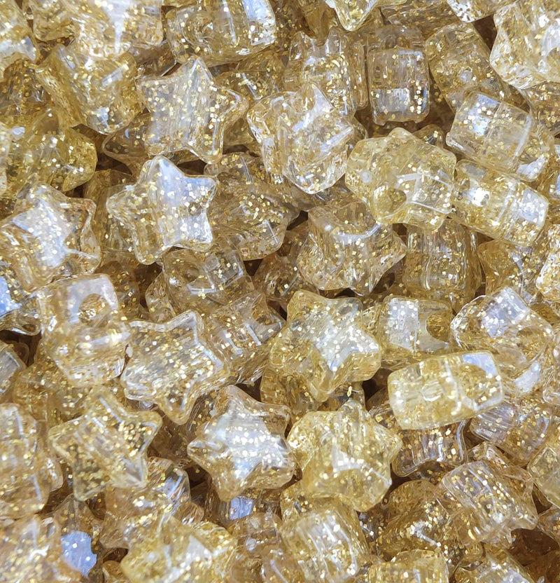 BeadExplosion Star Beads Gold Glitter Sparkle 13mm Pony Beads Made in USA - Image 1